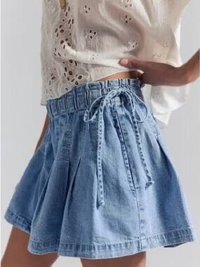 Free People Light Blue Denim Paperbag Waist Shorts
